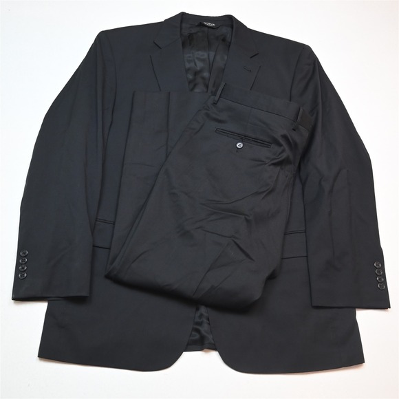 Jos A Bank 41R 38x28 Solid Black 100% Wool Mens Jacket Pants Suit
